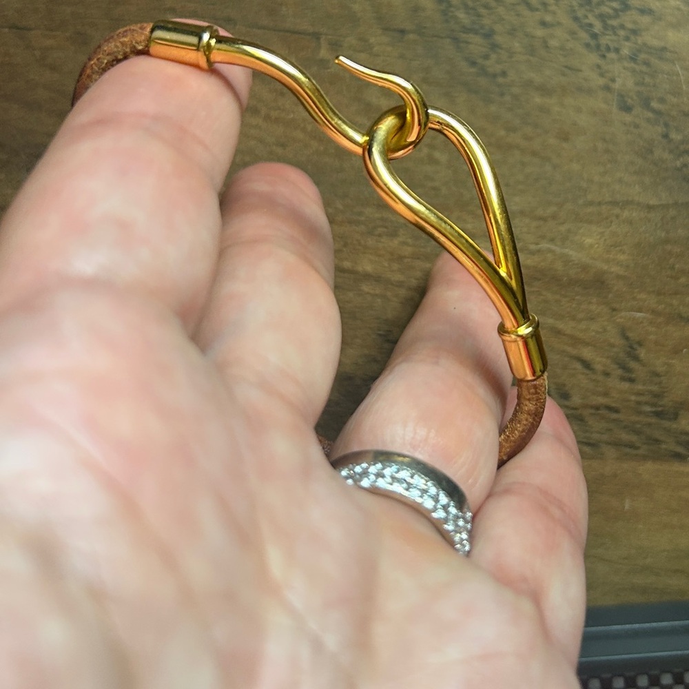 Hermes Gold and Brown Hook Bracelet Gold Plated - Picture 7 of 7